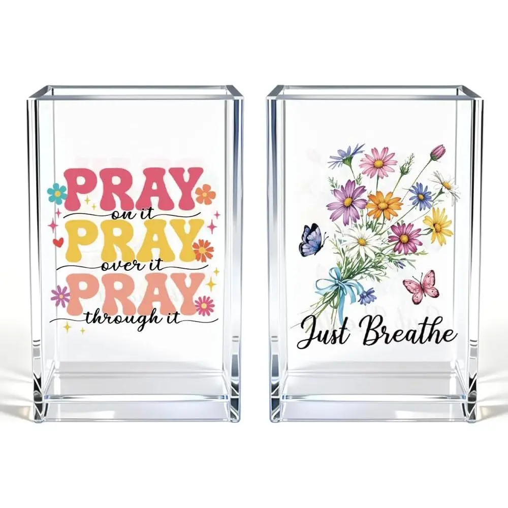 Just breathe 2 Pack   Pencil Pen Holder Cup, Hope Inspirational Makeup Brush Organizer Holder, Women Faith Gifts, Christian Encouragement Gifts for Women Mom Daughter Teacher