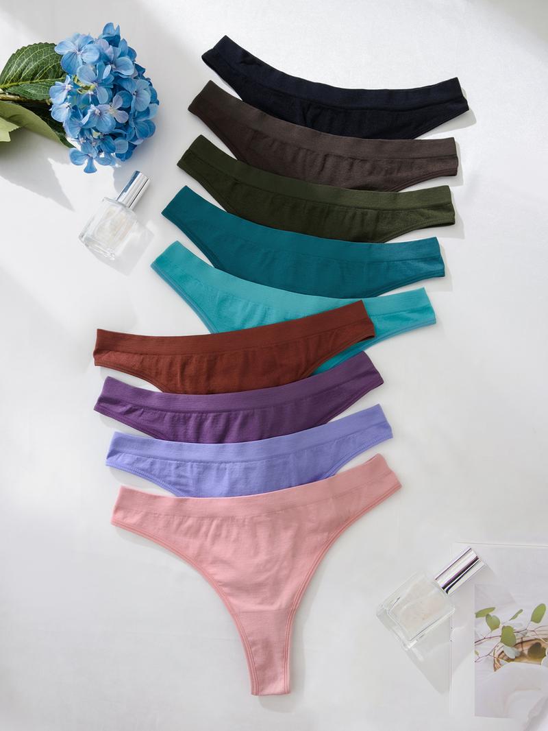 Women's Solid Color Seamless Thong, Casual Comfy Panties, Soft Comfy Breathable Panty for Daily Wear, Ladies Underwear for All Seasons
