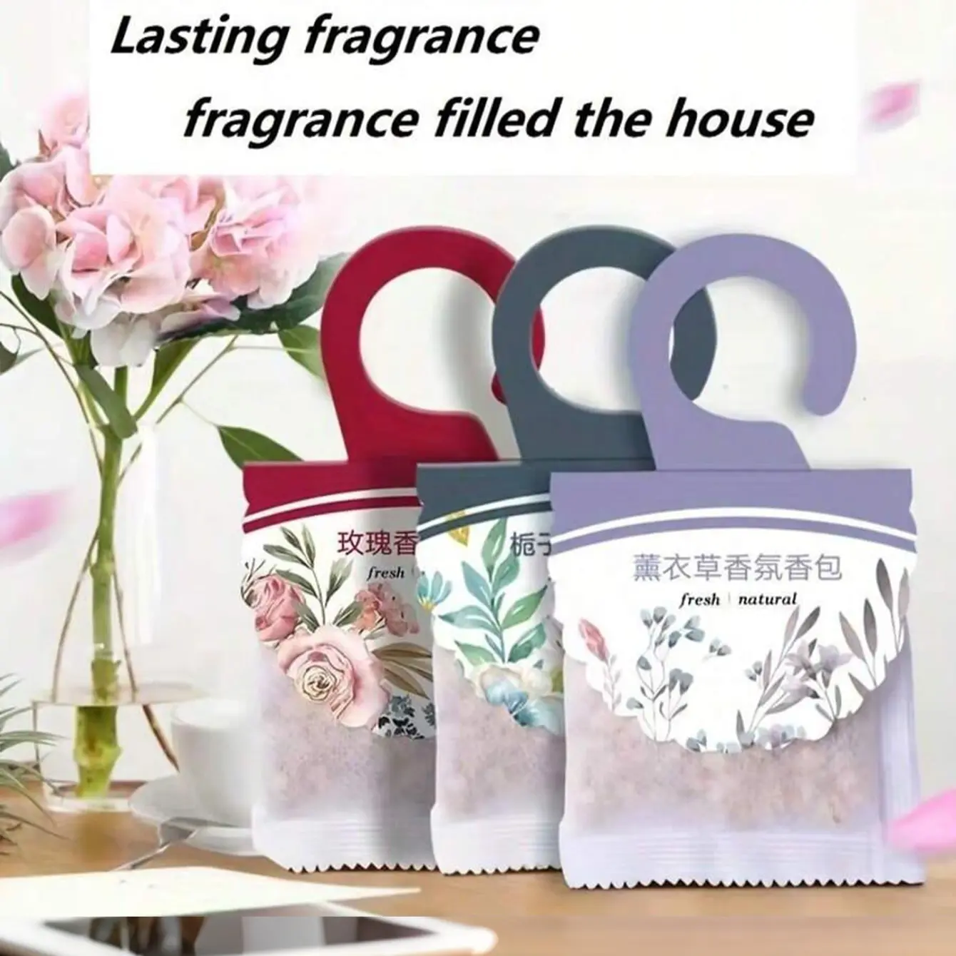 5/10pcs Hanging Aroma Sachets,  Jasmine / Lavender Fragrance, Long-lasting Floral Home Fragrance Wardrobe Sachets · Suitable for Drawers, Wardrobes, Cars and Offices · Air Freshening Scent Bags