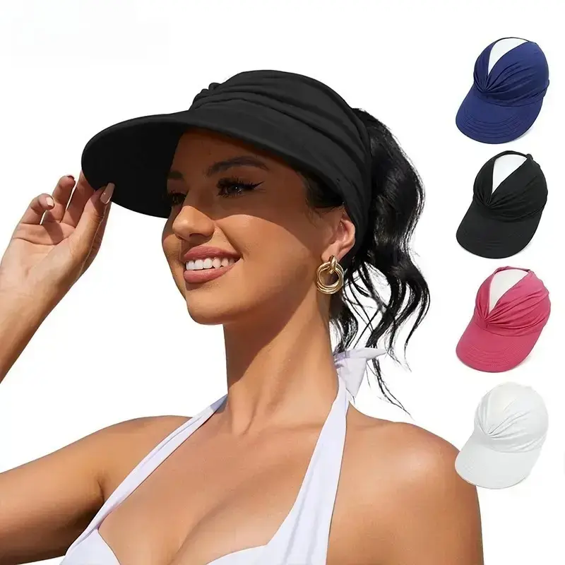 Women's UPF 50+ UV Protection Sun Visor Hat, High Ponytail Friendly Wide Brim Sun Hat, That Girl Aesthetic Sunsafe Headwear, Breathable Lightweight Cap Perfect for Beach, Golf, Hiking, Outdoor Daily Casual Wear and Birthday Gift for Her