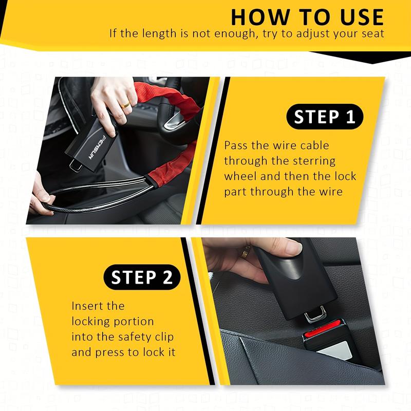 Popular Car Steering Wheel Lock, Seat Belt Lock, Anti-Theft Device, Maximum Length 17inch cm, Compact and Lightweight, Multi-Functional, Suitable for Most Vehicles, SUVs, Golf Carts, Red Front Bumper Rear Bumper Body Kit