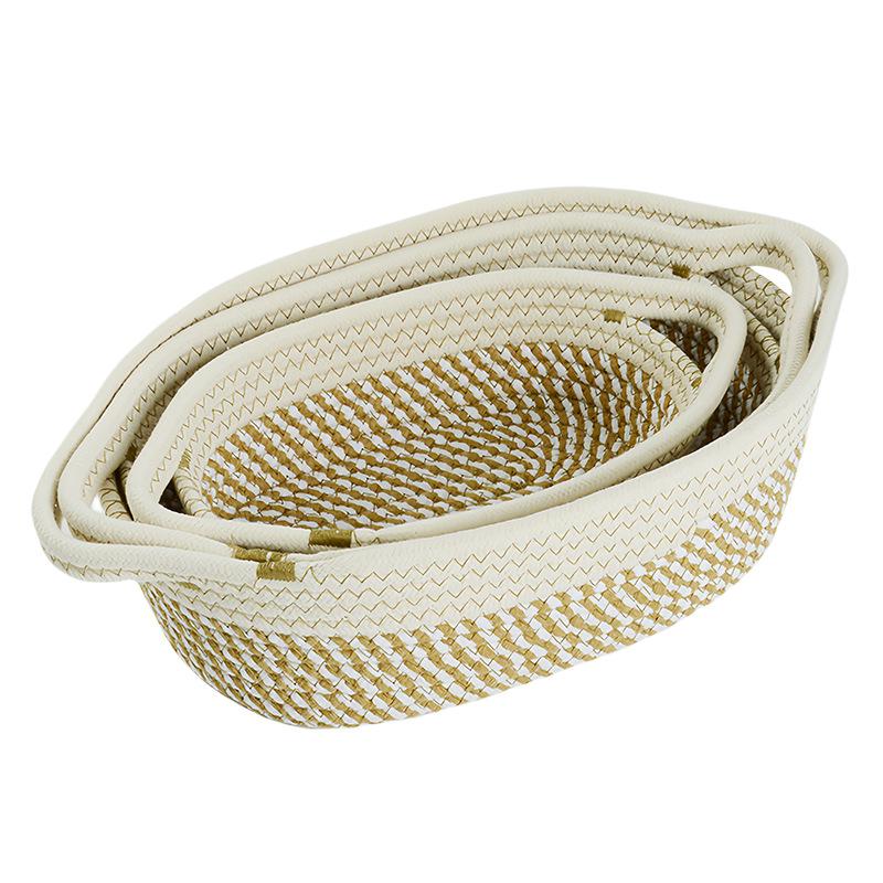 Cotton Rope Woven Storage Basket, Oval Organizer with Handle for Snacks & Toys, Portable Household Storage Bin for Living Room & Bedroom, Multifunctional Braided Storage Basket