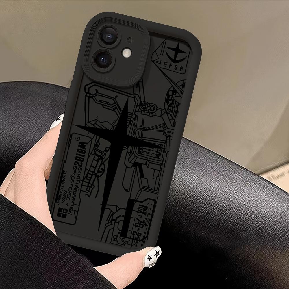 Phone Case - Black And White Striped Design Shield Gundam Phone Case Compatible with iPhone 17 E Air Pro ProMax iPhone16 15 14 Plus 13 12 Mini 11 X XS XR, Featuring a Soft TPU Back for Drop Protection.