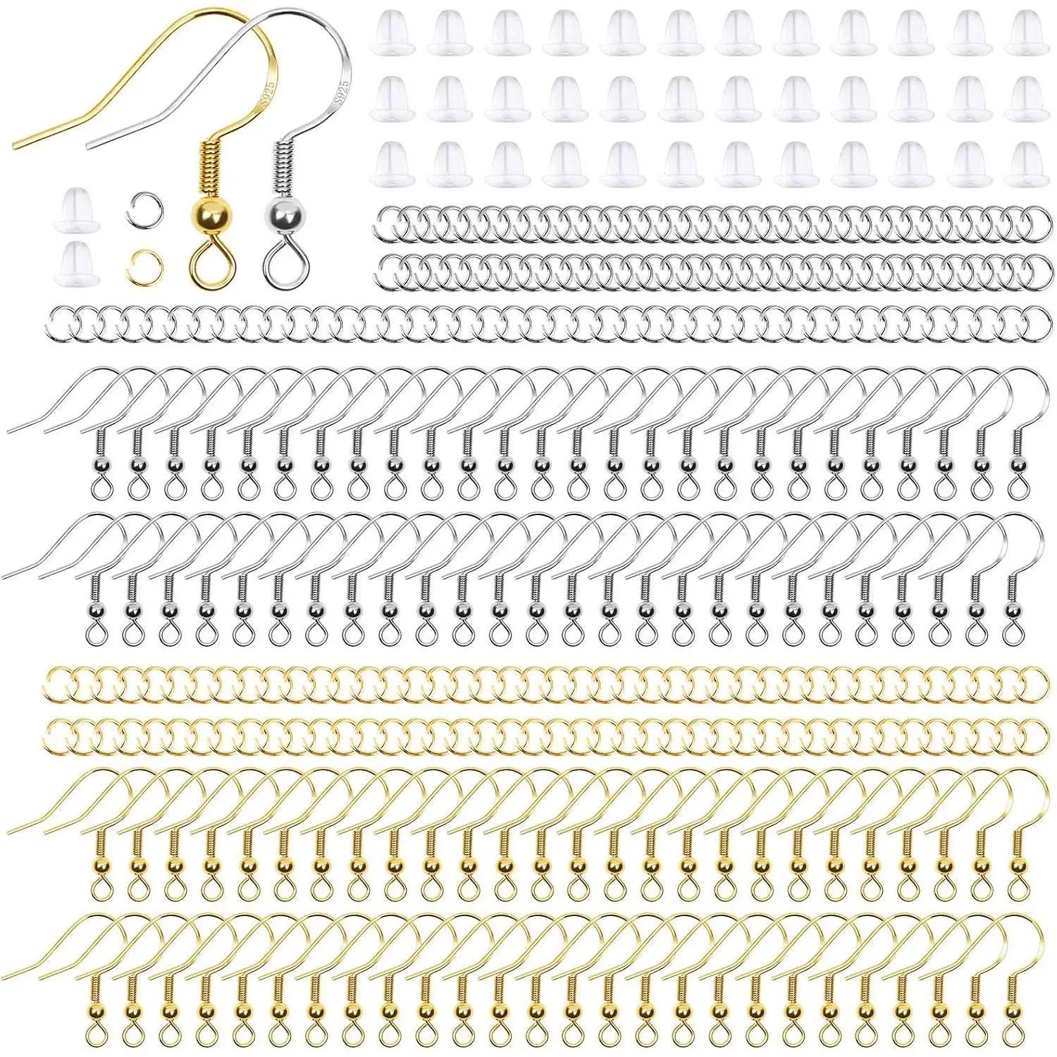 600 count Earring Making Kit with Earring Hooks, Jump Rings and Earring Backs | 925 -plated copper material, ,  and