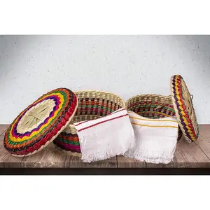 2-Pack Genuine Mexican Handwoven Palm Straw Tortilla Basket Fiesta Warmer Holder Handmade in Mexico Bowls
