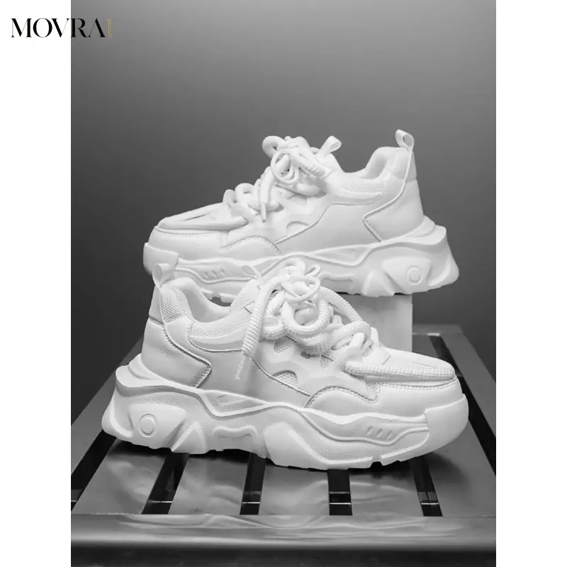 MOVRA1 Men's College Style Solid Color Patchwork Thick Laces Shoes, Fashion Versatile Lightweight Lace Up Sneakers, Comfortable Breathable Outdoor Casual Shoes, Sporty Sneakers, Thick Soled Sneakers, Fashionable Versatile Sneakers