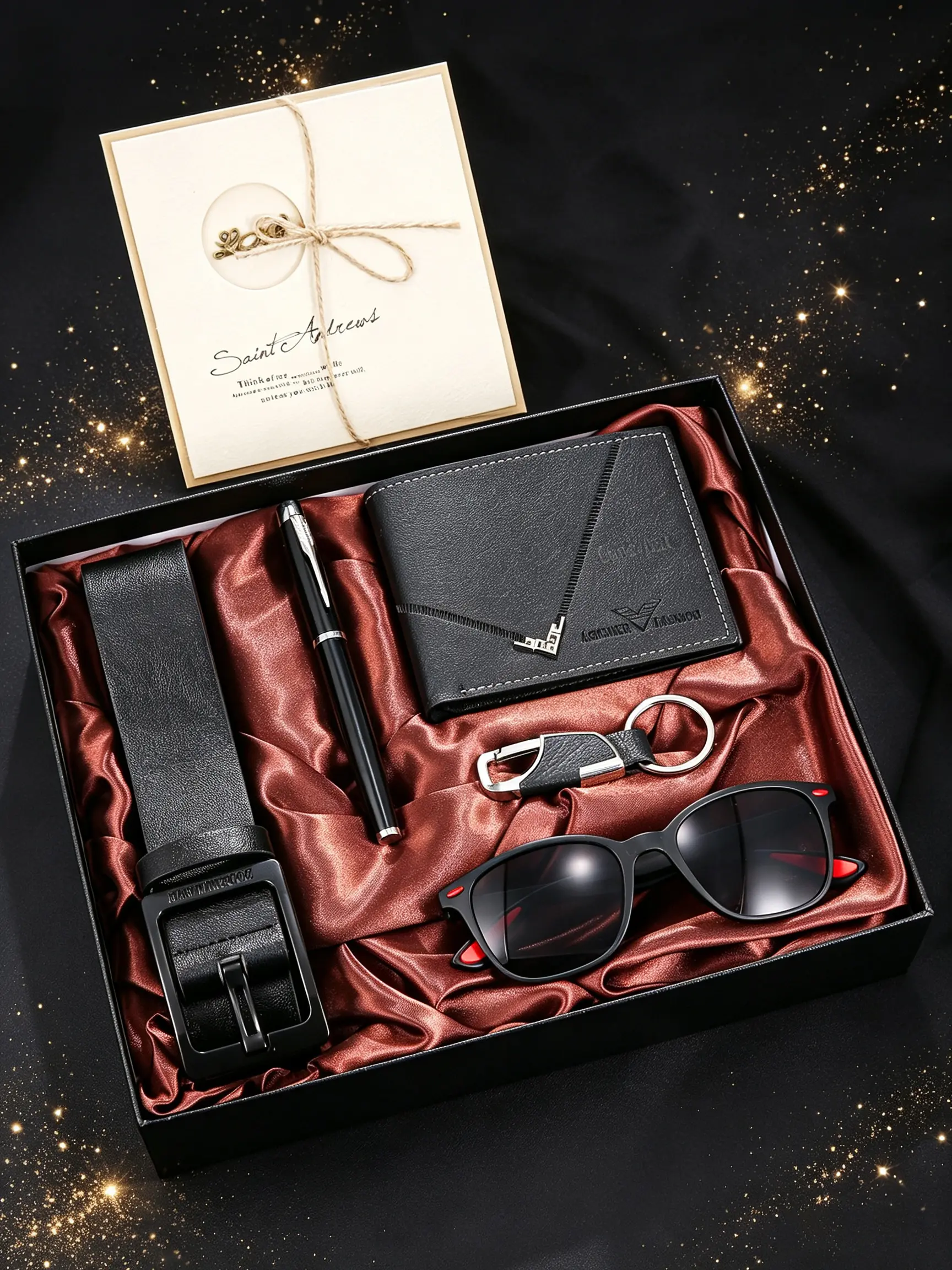 6pcs Men's Luxury Gift Set, PU Leather Tool Bag, Belt, Wallet, Sunglasses, Pen, Keychain, Perfect for Father's Day, Christmas, Birthday