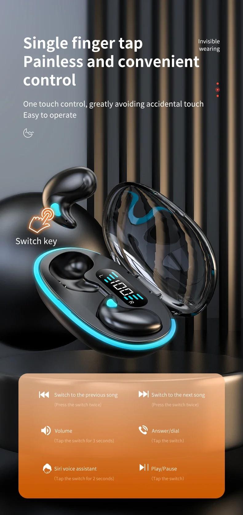 X55 Wireless Earbuds Invisible Sleep Headphones Noise Cancelling Low Latency Gaming Waterproof  Wide Compatibility in-ear esrbuds audio earphone bluetooth-compatible wireless earphone mini sport music video Retractable Dual USB-C Car Charger