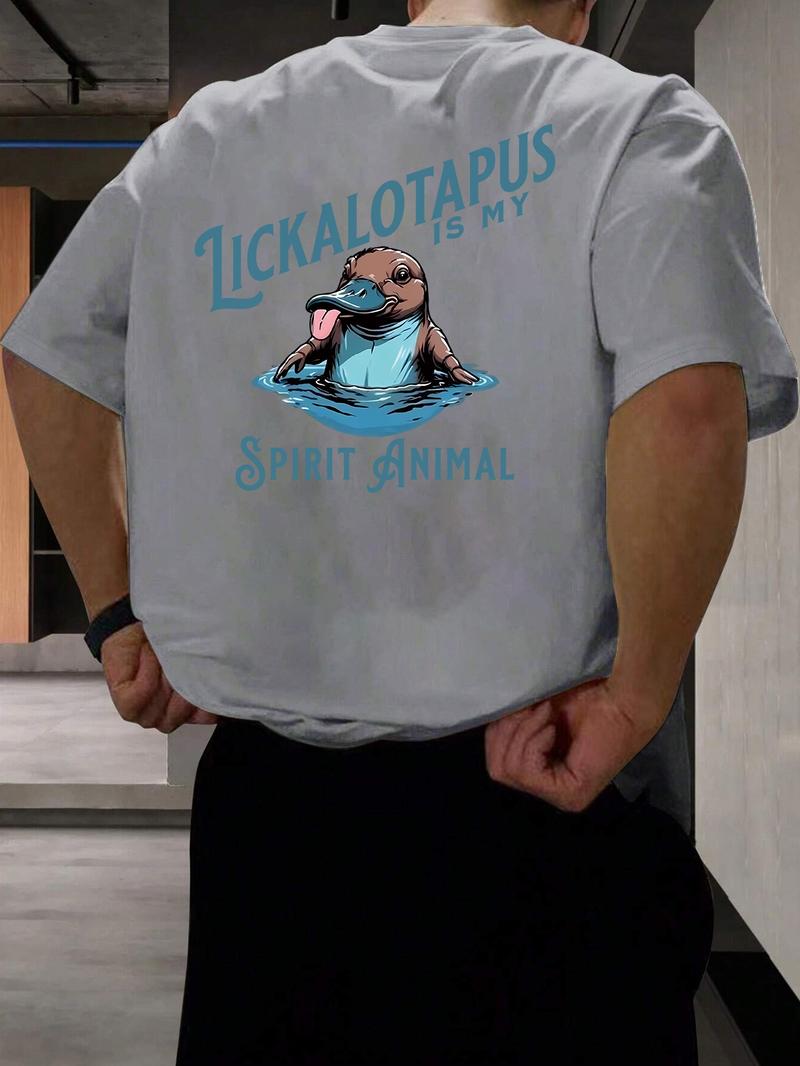 Men's Regular Fit Letter & Animal Print Round Neck Tee, Casual Short Sleeve Crew Neck T-shirt for Summer, Fashion Men's Top for Daily Wear