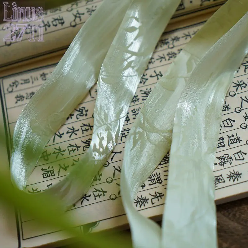 Chinese Style Bamboo Flocked Satin Hair Ribbon Hanfu Long Thin Hair Tie Vintage Oriental Embossed Hairband Classical Cosplay Hair Accessory Women Traditional Costume Decorative Streamer
