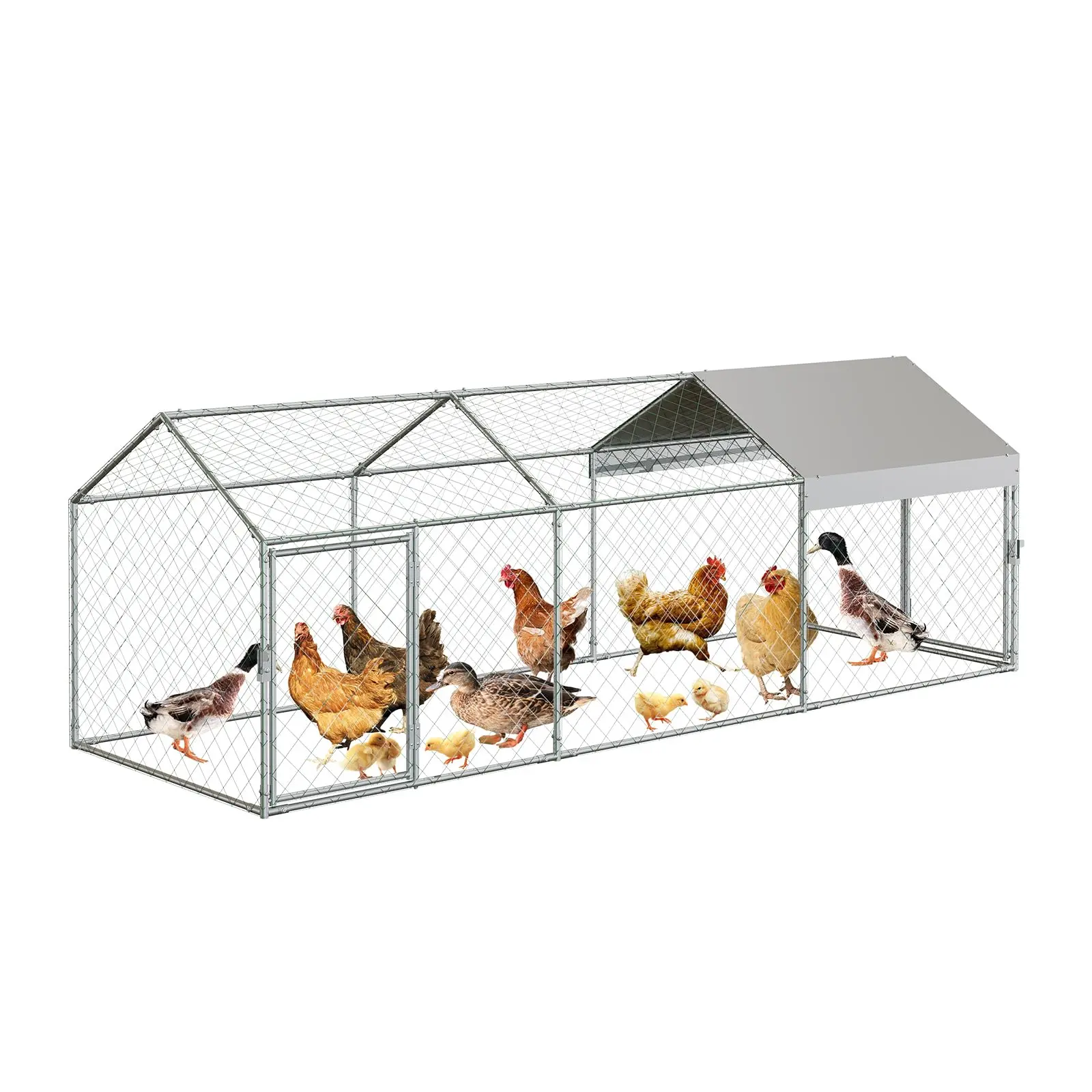 Spacious Walk-In Chicken Coop – Large Metal Poultry Cage with Waterproof UV Cover – Outdoor Hen House for Chicken, Duck, Rabbit, Goose