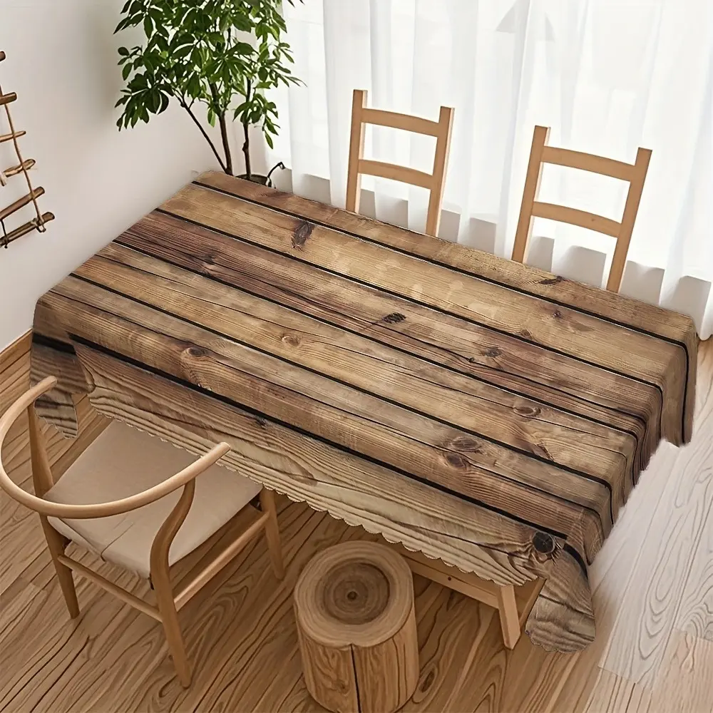 1pc Light Wood Grain Printed Tablecloth with Dark Brown Cracks and Weathered Wood Texture Tablecloth  Suitable for dining tables, coffee tables, party decorations, camping, weddings, birthday parties, and retro-themed events