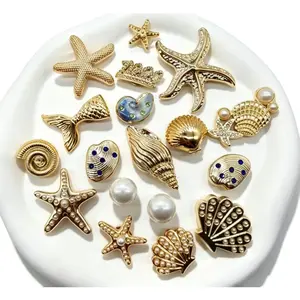 18PCS Ocean Beach Golden Conch Starfish Shoe Charms Set DIY Decorations Bling Rhinestone Shell Clog Shoes Buckles Accessories Artificial Pearls Shoe Clips Decor Women Hole Slippers Sandals Garden Shoes Beach Bag Ornaments Birthday Festival Party Gifts