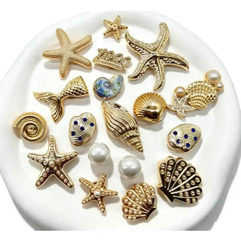 18PCS Ocean Beach Golden Conch Starfish Shoe Charms Set DIY Decorations Bling Rhinestone Shell Clog Shoes Buckles Accessories Artificial Pearls Shoe Clips Decor Women Hole Slippers Sandals Garden Shoes Beach Bag Ornaments Birthday Festival Party Gifts