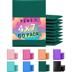 Poly Bubble Mailers 4x8 50 Pack Green Waterproof Self Seal Adhesive Shipping Bags, Cushioning Padded Envelopes for Shipping, Mailing, Packaging Usable 4x7