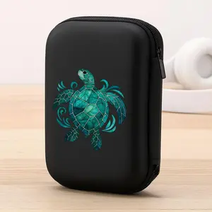 A beautiful and cool colorful turtle pattern storage box, a must-have for office travel! EVA material earphone/data cable/charger storage box, compact design with mesh pockets, easy to organize charging cables