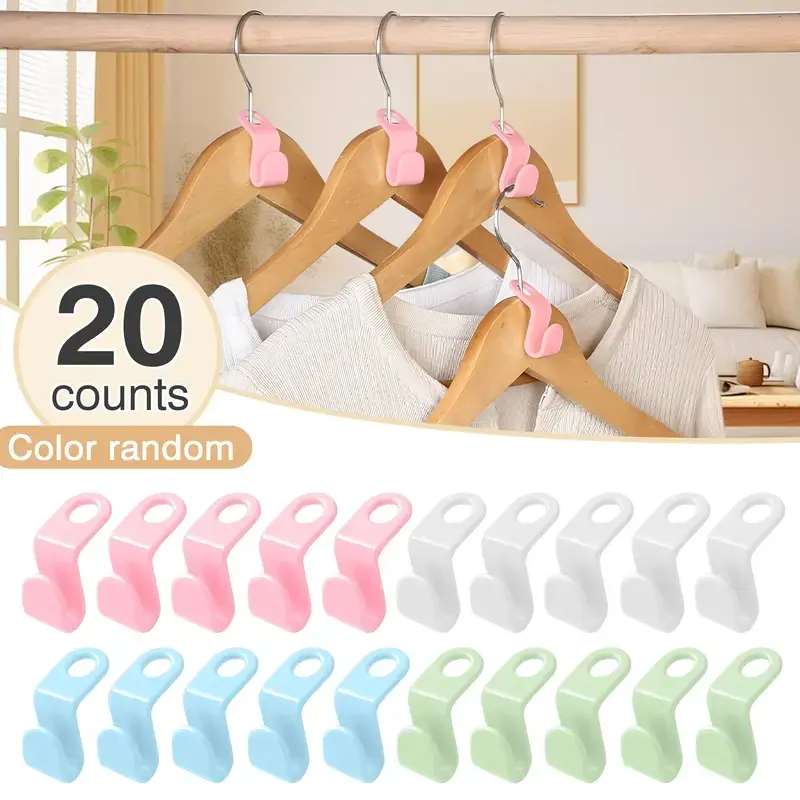 Space Saving Hangers Connector Hooks 20 Counts Hanger Accessories, High Load-bearing Clothes Hanger Connector Hooks, Hooks for Hangers, Random Colors