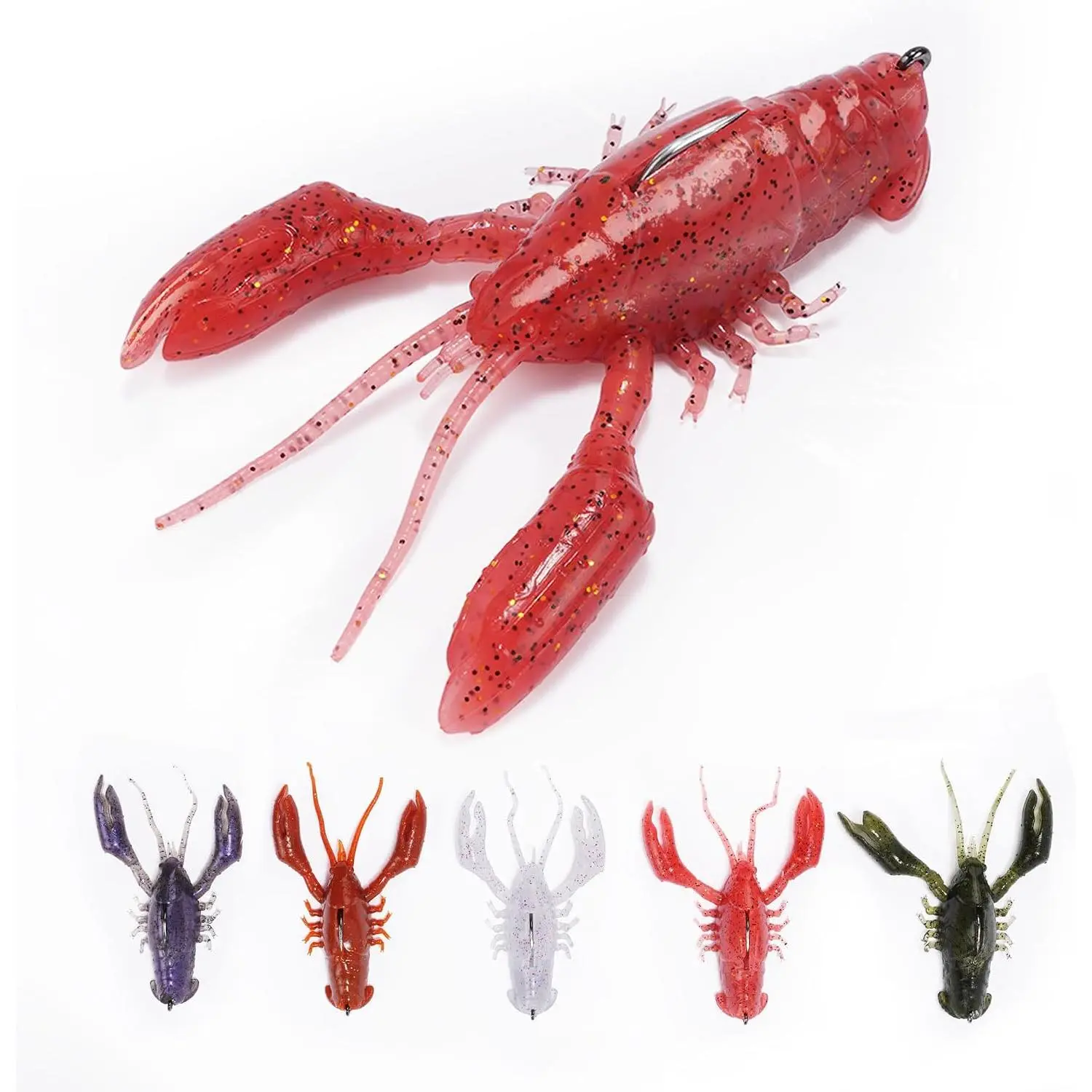 5-Pieces Crawfish Bass Lures, Soft Plastic  with Durable TPE, Lifelike Shrimp Crayfish Swim  for Freshwater and Saltwater, Weedless Fishing Lures 3" 5/8oz