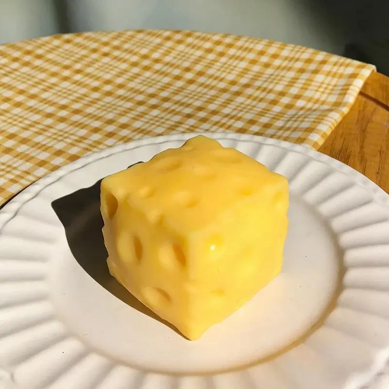 *-* Cheese Cube Stress Ball Cheese Shapeable Squeeze Ball Non-Bounce Fidget Toy ASMR Sensory Anti-Stress Festival Gift