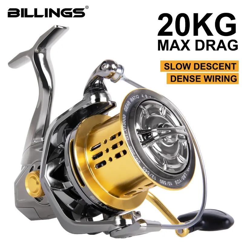 Billings Spinning Reel Glx Series, 4.8:1 Gear Ratio, 6+1 Bearings, 20kg Brake Force, Metal Body, Saltwater Fishing, Tuna, Snapper, Bass