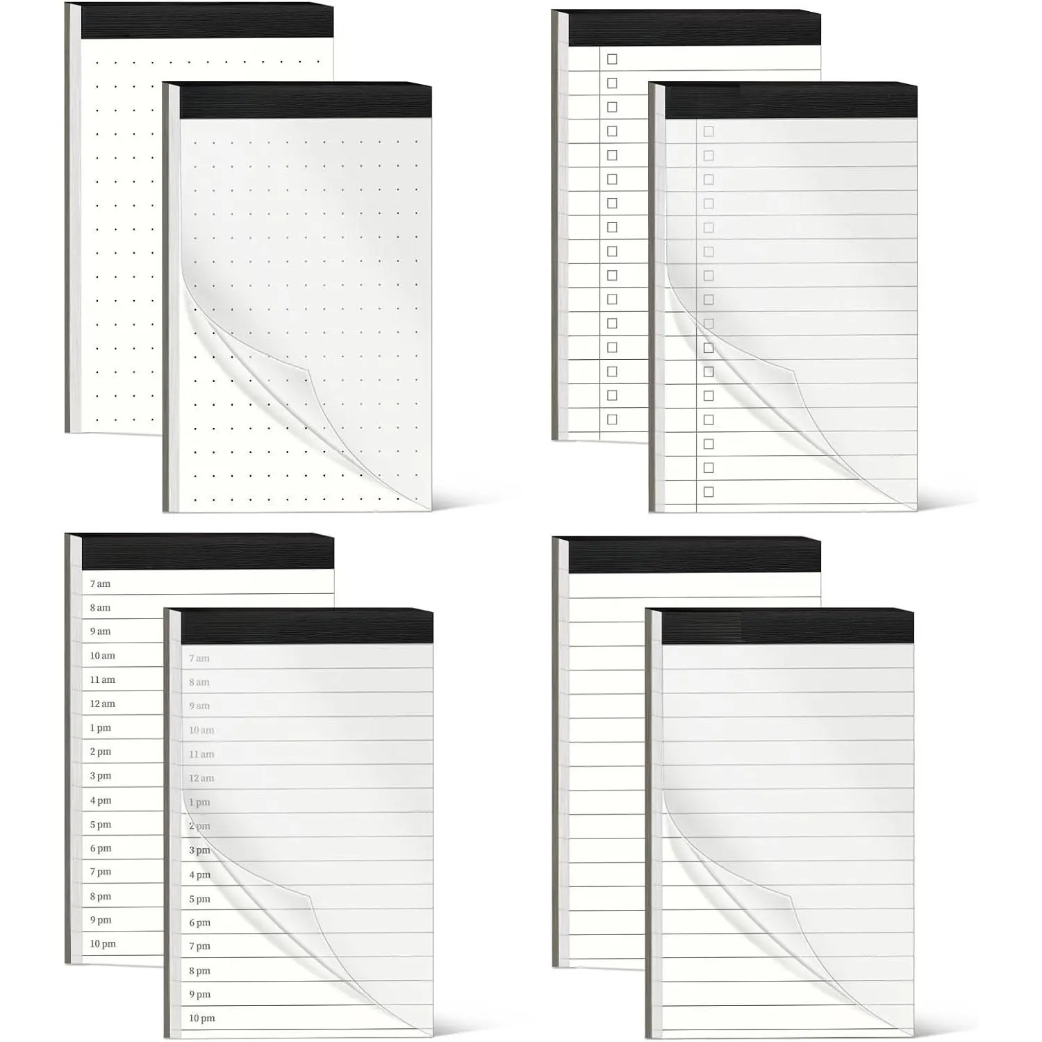 8 count Note Pads, Legal Pads 3.5 x 5 Notebook Paper Writing Pads | Time Schedule, Lined Notepad, , and Dotted Notepad, Paper Pads, for School Office (8 Pack of 30)