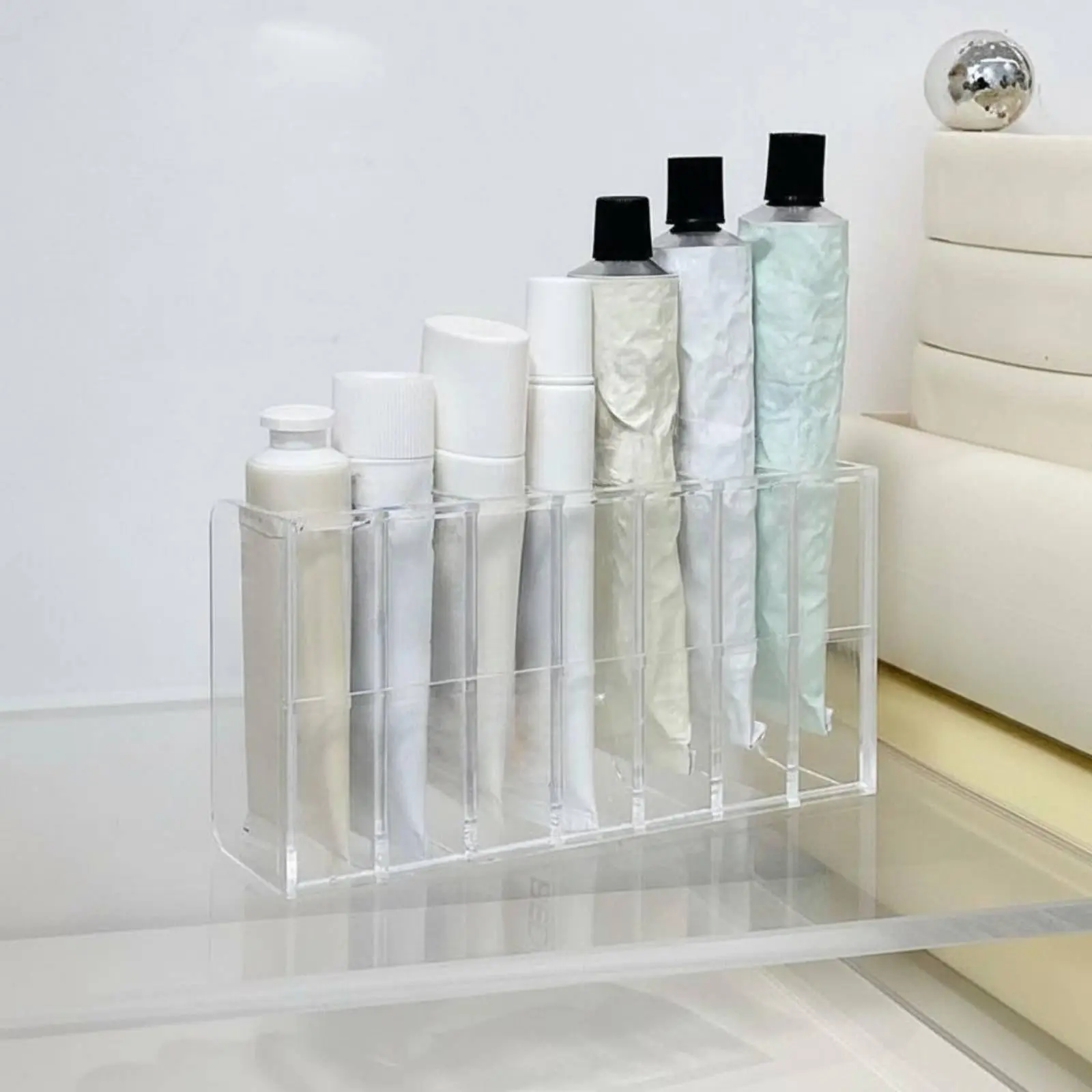 Tiered Tube Display Rack, Clear View Design, Cosmetic Organizer, Freestanding Vanity Tray, 7-Grid, for Facial Care, Desktop, Bedroom