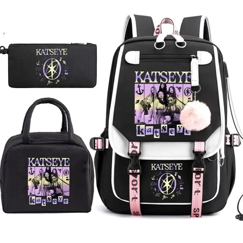 K-Pop Inspired Backpack Set, 3PCS Student School Bag with Lunch Bag and Pencil Case, Korean Style Travel Backpack for Middle School Teens