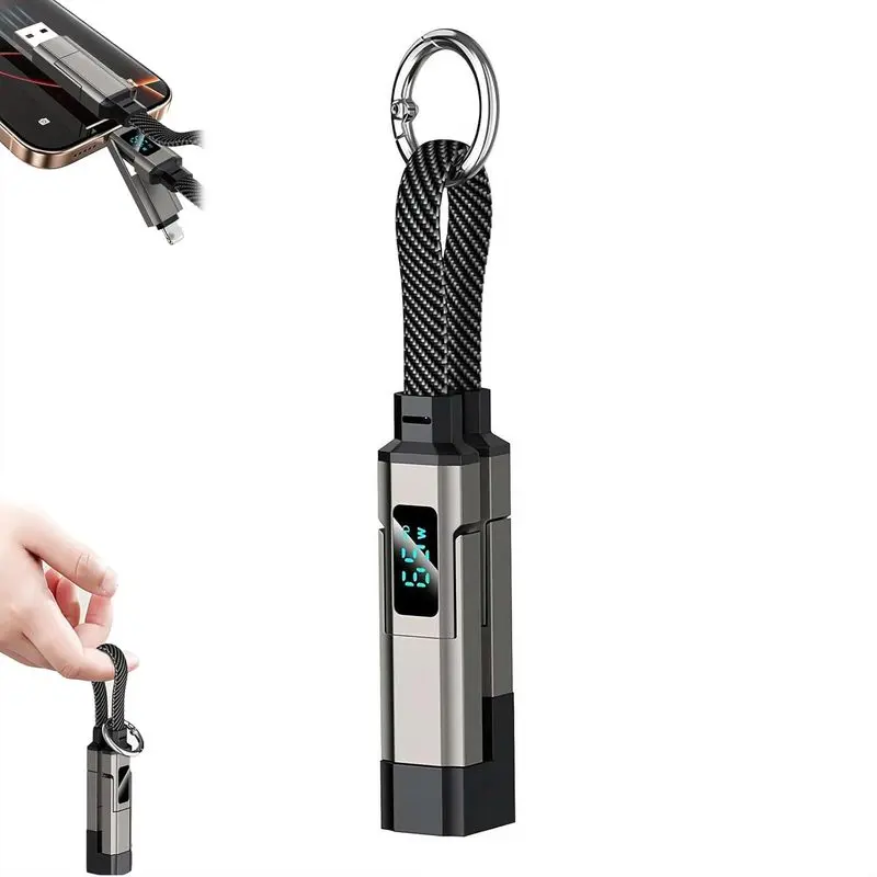 4 in 1 USB C Keychain Charger Cable,65W Fast Charging Short Phone Lanyard Data Cable Fit Light-ning/Type-C/USB-A/USB-C,Portable Multi Charge Digital Display Cord