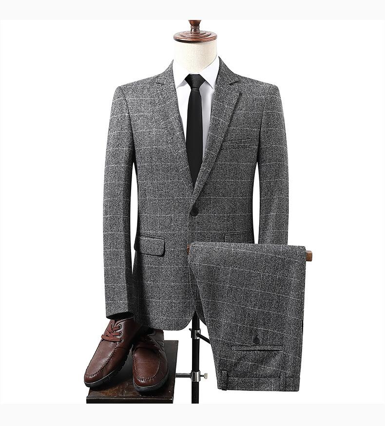 Men's Plaid Slim Fit Suit  Korean Style One-Button Notch Lapel Casual Blazer with Pocket Detail & Center Vent
