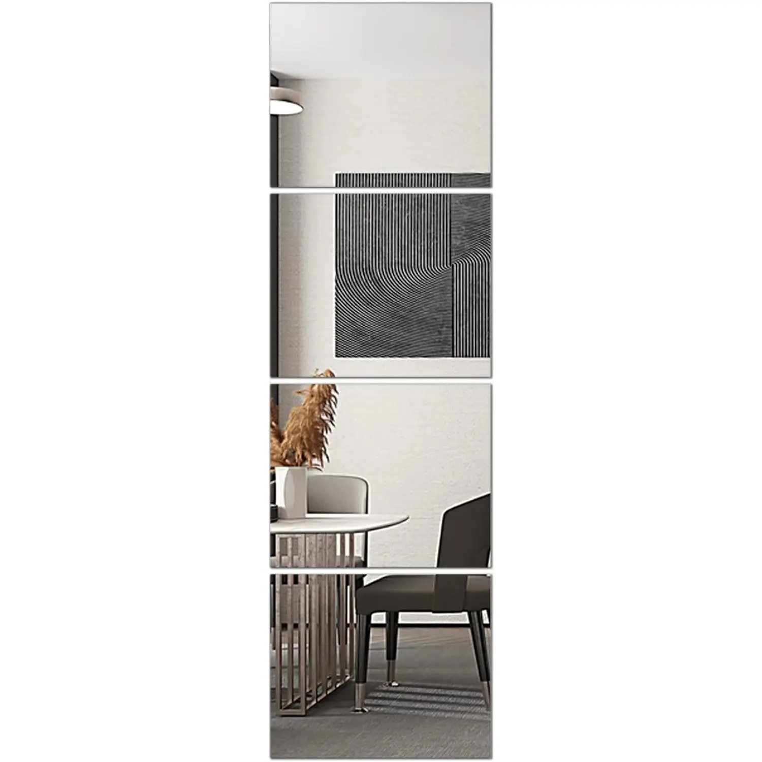 Glass Full Length Wall Mirror Tiles, 14'' x 12'' 4PCS | Frameless, Body Tiles for Bedroom, Mounted Home Gym, Door