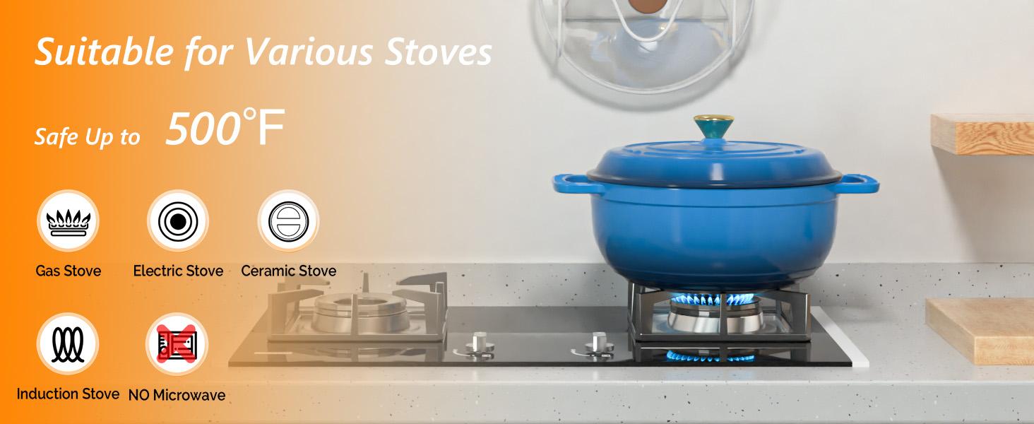 ROVSUN Enameled Cast Iron Round Dutch Oven, 5/6/7.5QT Pot with Lid &Dual Handles with Silicone Gloves,Oven Safe up to 500°F, Heavy-Duty Pre-Seasoned Cookware for Bread Baking, Braising, Stews, Roasting,Nonstick Durable Cooking,TikTokShopBlackFriday