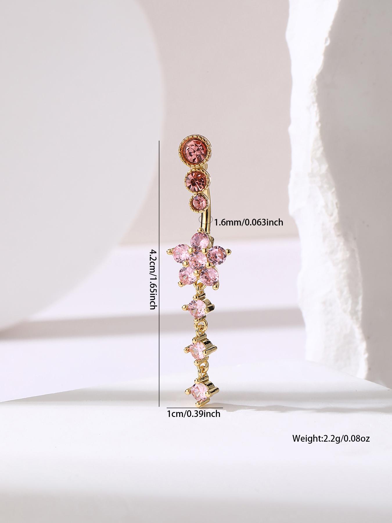 Flower Design Belly Ring, Elegant Rhinestone Decor Belly Piercing Jewelry for Women, Chic Body Jewelry, Fashion Accessories for Party, Daily Clothing Decor