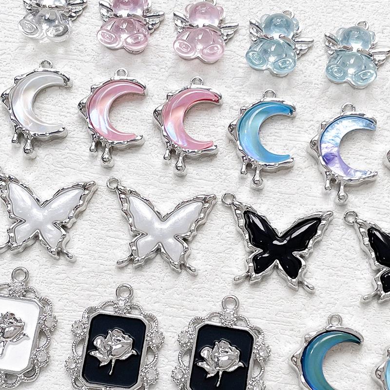 Alloy Sweet Jelly Color Bear Moon Butterfly Pendant DIY Handmade Jewelry Bracelet Necklace Bead Accessories