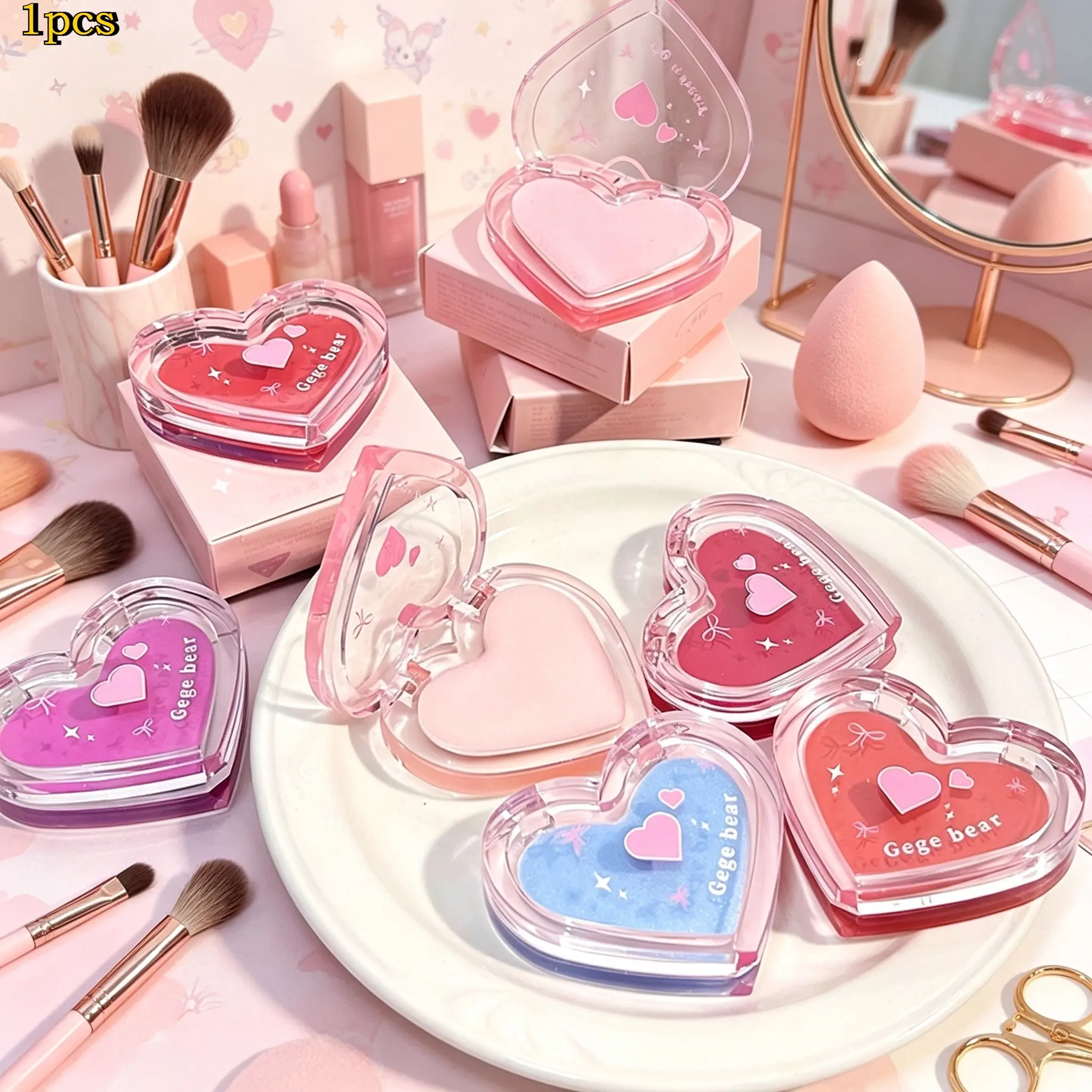 Glowy Gege bear multi-effect tint for blush, lip care mask, highlight and face slimming contour. Multiple application ways to match casual, dating and daily simple makeup. Cheek Tint Powder