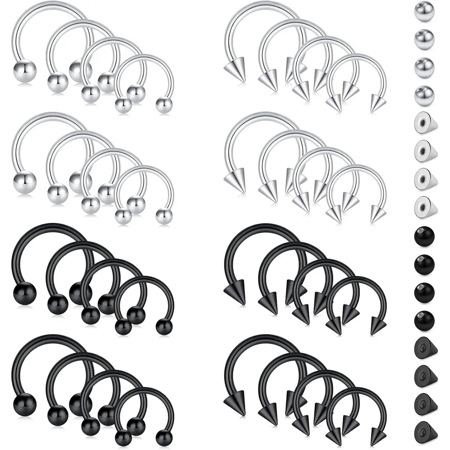 D.Bella Unisex Surgical Steel Horseshoe Rings - 14G-16G Multiple Gauges, 6-12mm Septum Smiley Piercing Jewelry for Nose, Ear, Eyebrow, Tragus, Lip, Daith, Helix, Septum Piercing