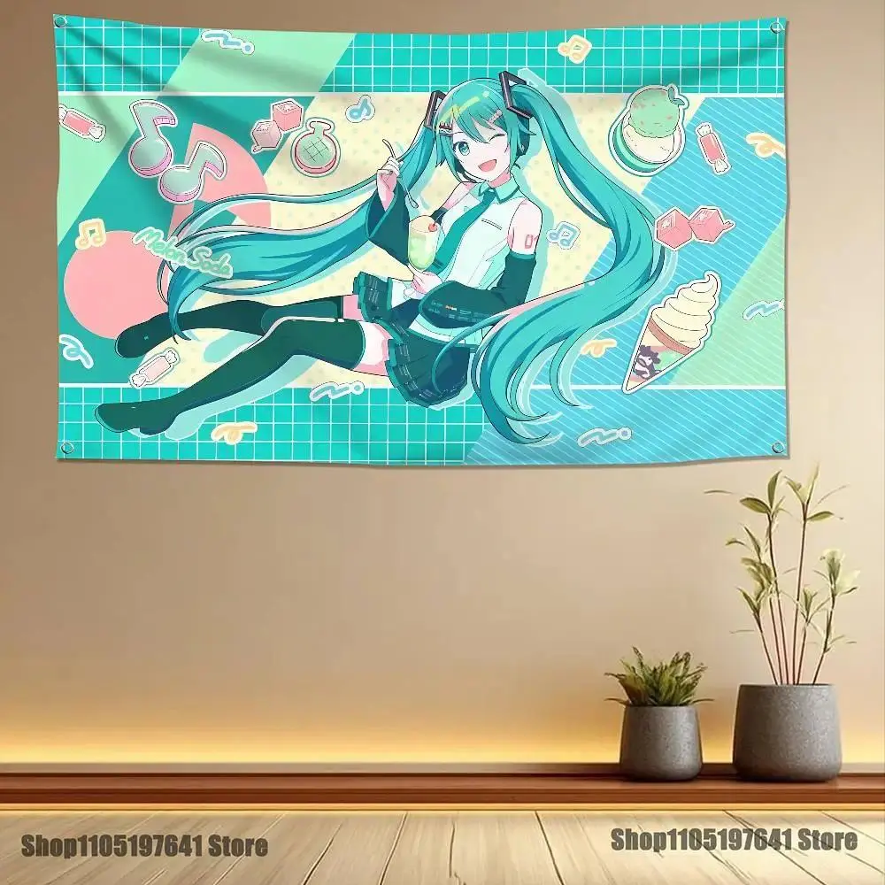 Hatsune Miku Anime Flag Tapestry Wall Hanging, Cute Vocaloid Concert Banner Prop, Otaku Bedroom Living Room Decor, Japanese Manga Party Background Cloth