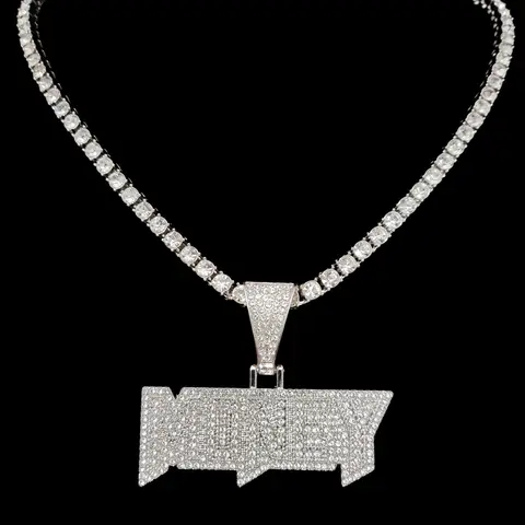 Iced Out Letter Pendant with Rhinestones, Tennis Chain Hip Hop Necklace, Unisex Street Style Vintage All-Season Accessory, Perfect for Daily Wear or Party Gift, Sparkling Rhinestone Pendant