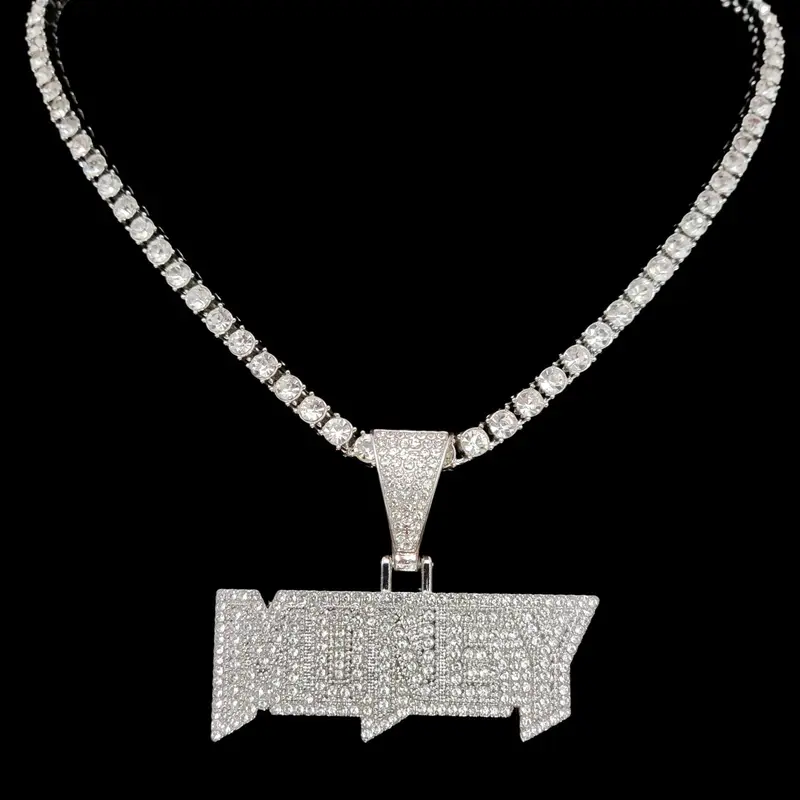 Iced Out Letter Pendant with Rhinestones, Tennis Chain Hip Hop Necklace, Unisex Street Style Vintage All-Season Accessory, Perfect for Daily Wear or Party Gift, Sparkling Rhinestone Pendant