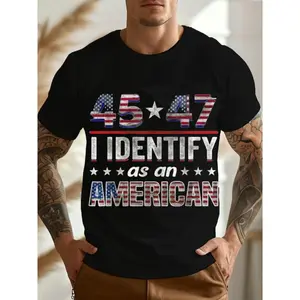 Men'S Patriotic "I Identify as an American" T-Shirt - Bold 45th President Design with MAGA-Inspired Flag Print, 220gsm Heavyweight 100% Casual Round Neck Short Sleeve Tee for Casual Attire, S-XXXL Sizes (Ideal Gift for Conservatives & Patriotic Events), M