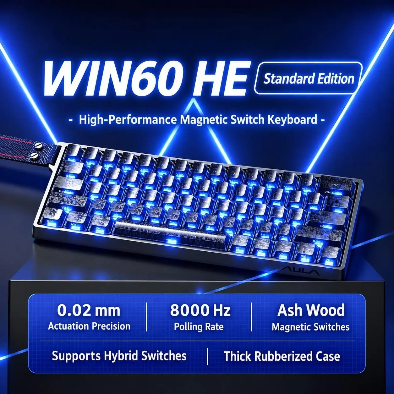 AULA WIN60 HE mini keyboard, 61-key wired connection, plug and play, cool RGB lighting effect, magnetic axis hot plug, specially designed for e-sports games, quick trigger response, suitable for notebook/computer equipment connection.