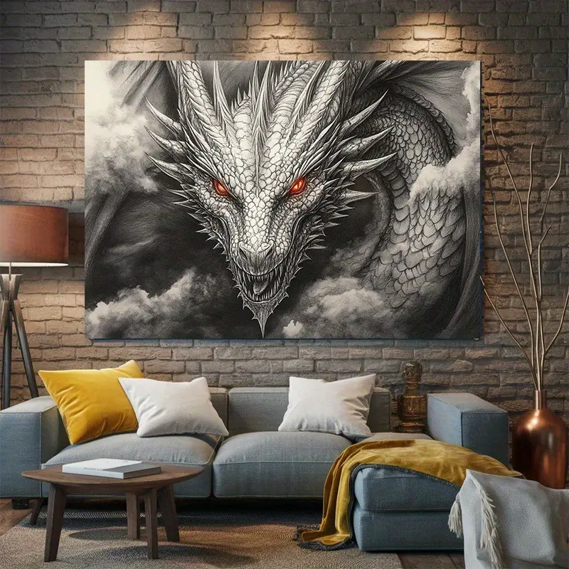 2D Flat Dragon Banner | Fantasy Red Eye Dragon Backdrop | Single-Sided Polyester | Metal Grommets for Easy Hanging | Party, Room & Home Decor