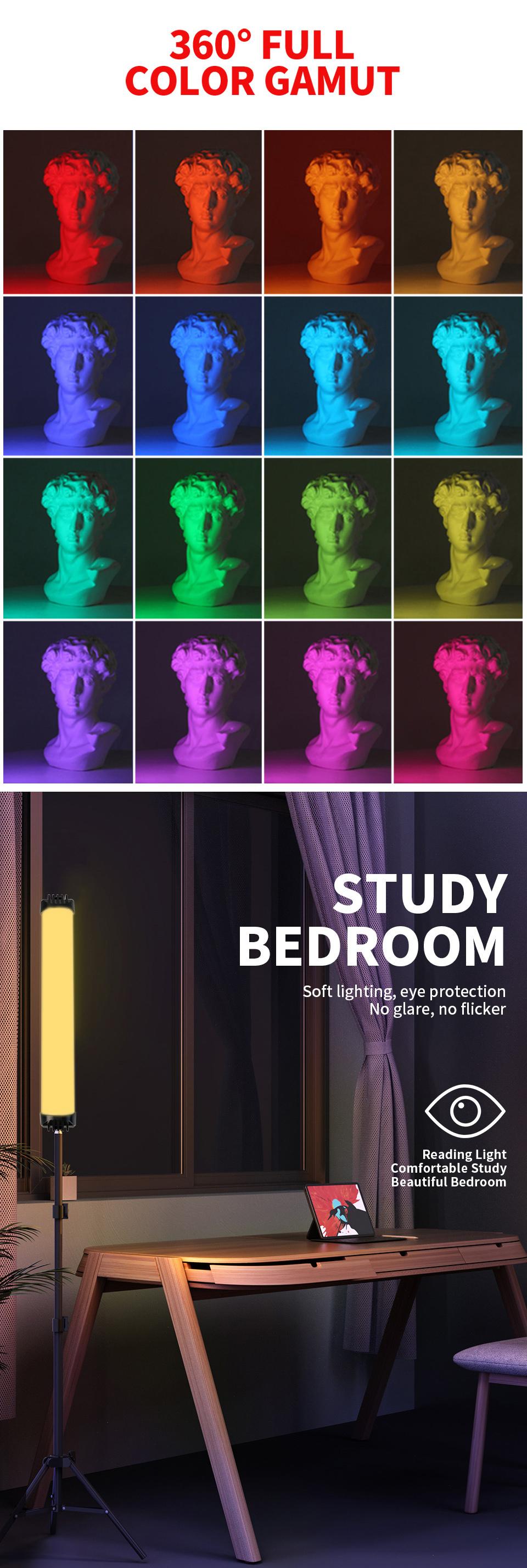 360 Full Colorful LED Lamp Fill Light RGB Video Light Wand Photography Lighting Stick Party Handheld Flash Speedlight With Tripod Stand For Video Shooting Live Streaming