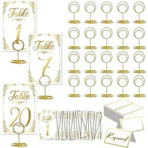Wedding Table Numbers 1-20 with Place Cards and Table Holders, Elegant Gold Numbers for Wedding, Anniversary, Party White