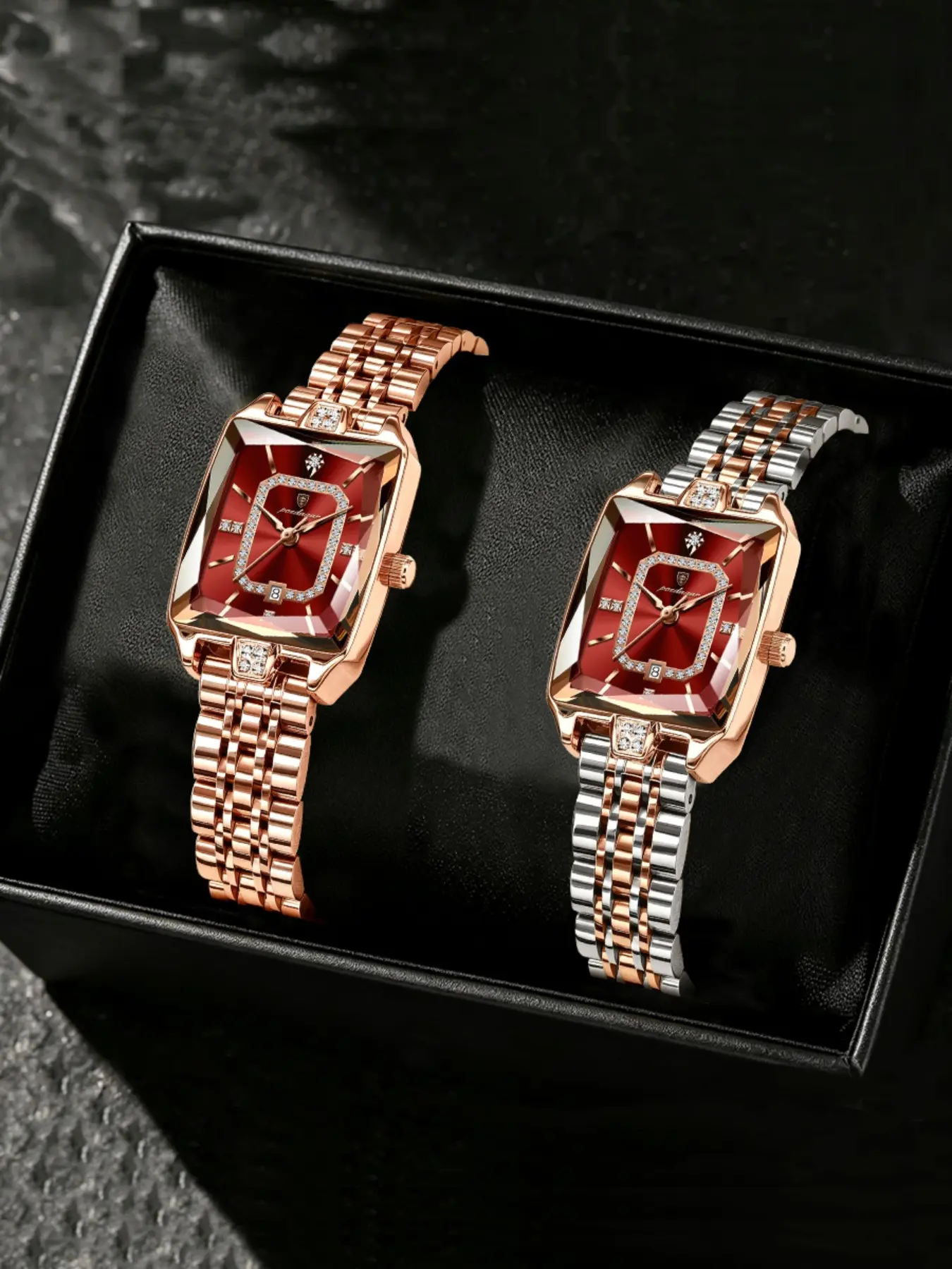 POEDAGAR top-level elegant women's quartz watch, waterproof date function, Rectangular Dial, rectangular stainless steel strap, fashionable and exquisite niche product