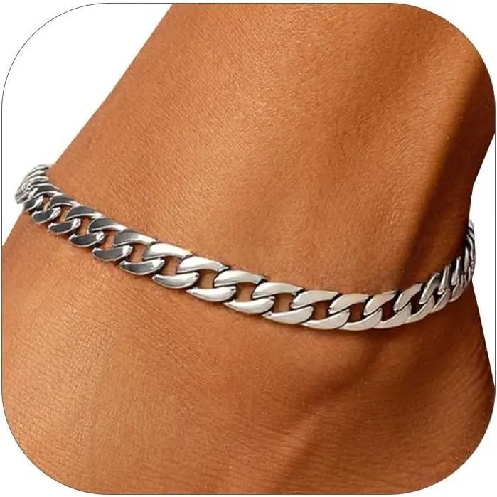 U7 Women Girls Barefoot Jewelry 18K Gold or Rose Gold Stainless Steel Heart/Rope/Figaro/Cuban Chain Anklet Foot Bracelet, 25-30 CM Long