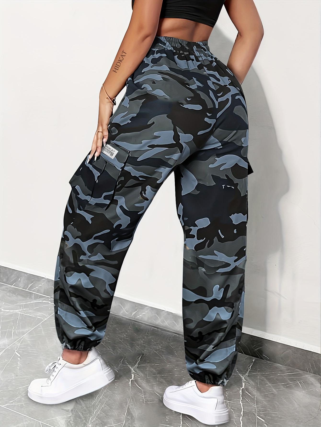 Women'S Camo Cargo Pants - Loose Fit Trousers with Drawstring Waist, Non-Stretch Fabric for Everyday & Outdoor - All-Season Casual Pants for Women, Outdoor Clothing, Relaxed Fit Trousers, Durable Construction, Jogger Style, Comfortable Wear