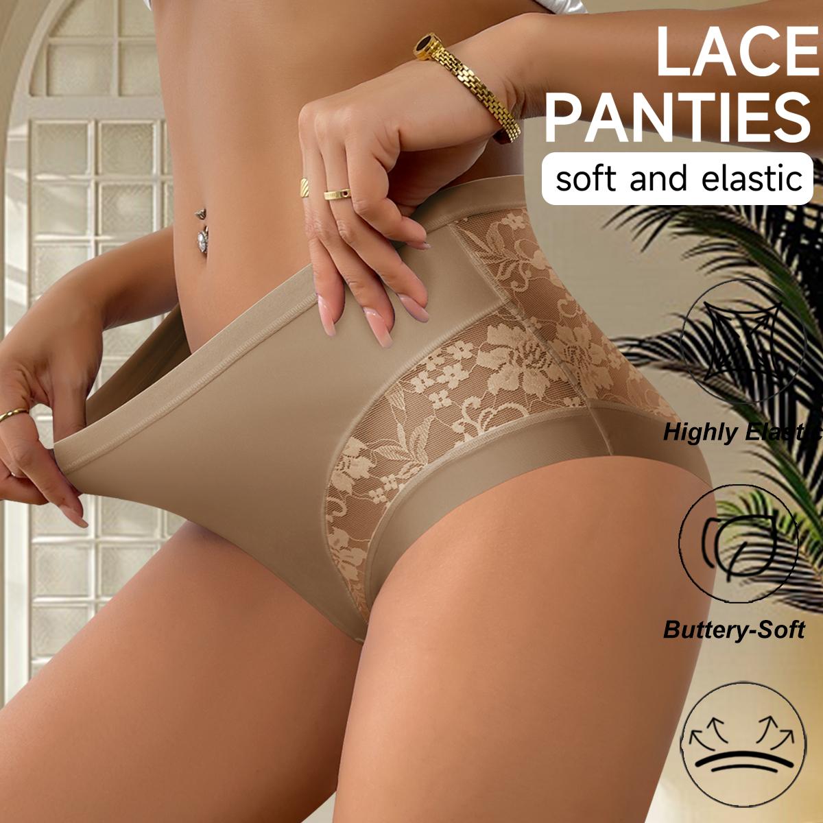 QUASTI 5PCS Mid Waisted Spliced Sexy Lace Women's Panties, Lightweight Translucent Skin-Friendly Soft Comfortable Sweet Basic Fit Invisible Underwear, Seamless Anti Roll Edge Elegant Confidence Briefs, S-XXL