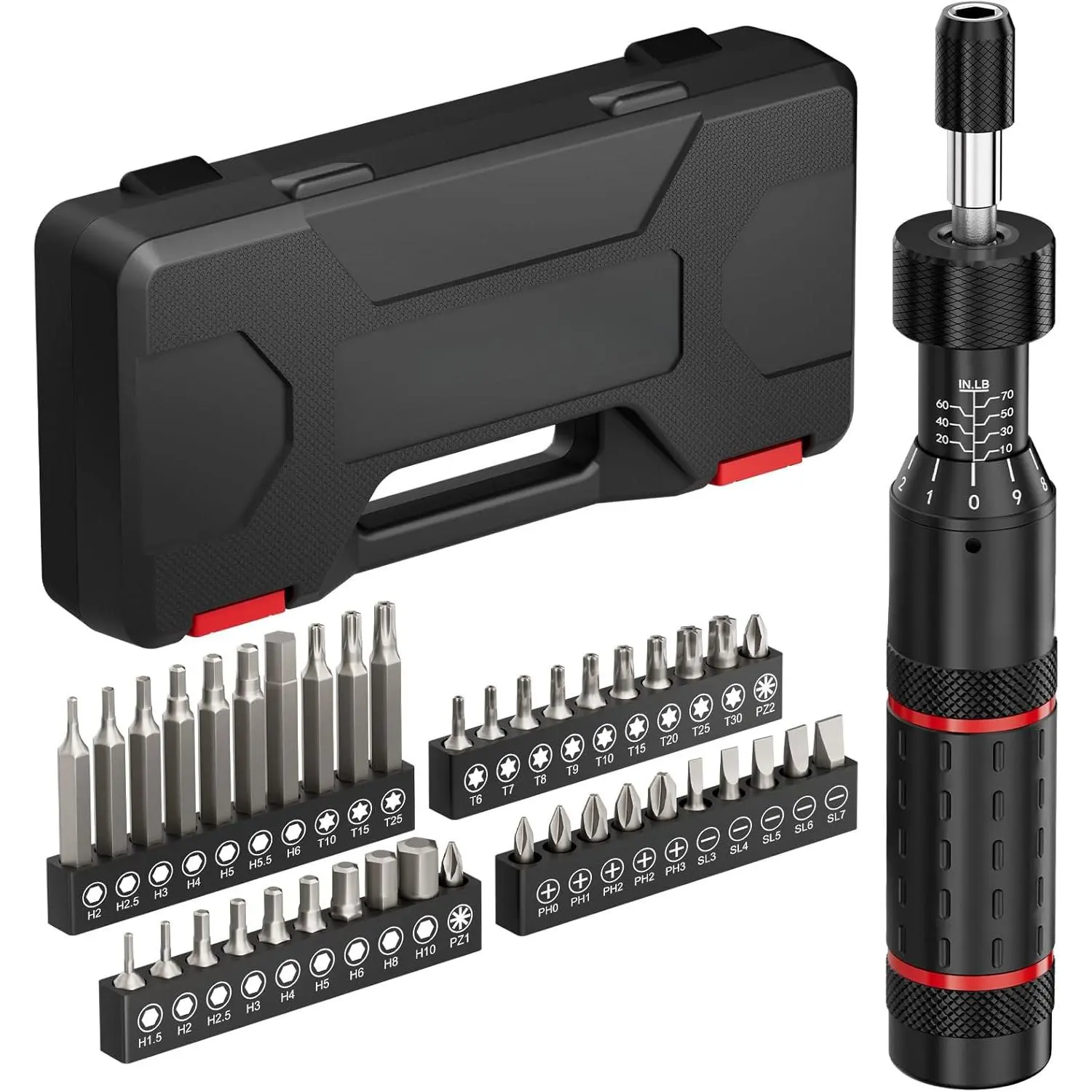 Torque Screwdriver Set 10-60 in-lb, Adjustable Torque Driver Kit| Inch Pound Torque Wrench with S2 Steel Bits & Case – Prevents Over-Tightening for Bike Repair, Scope Mounting & Optics, Red