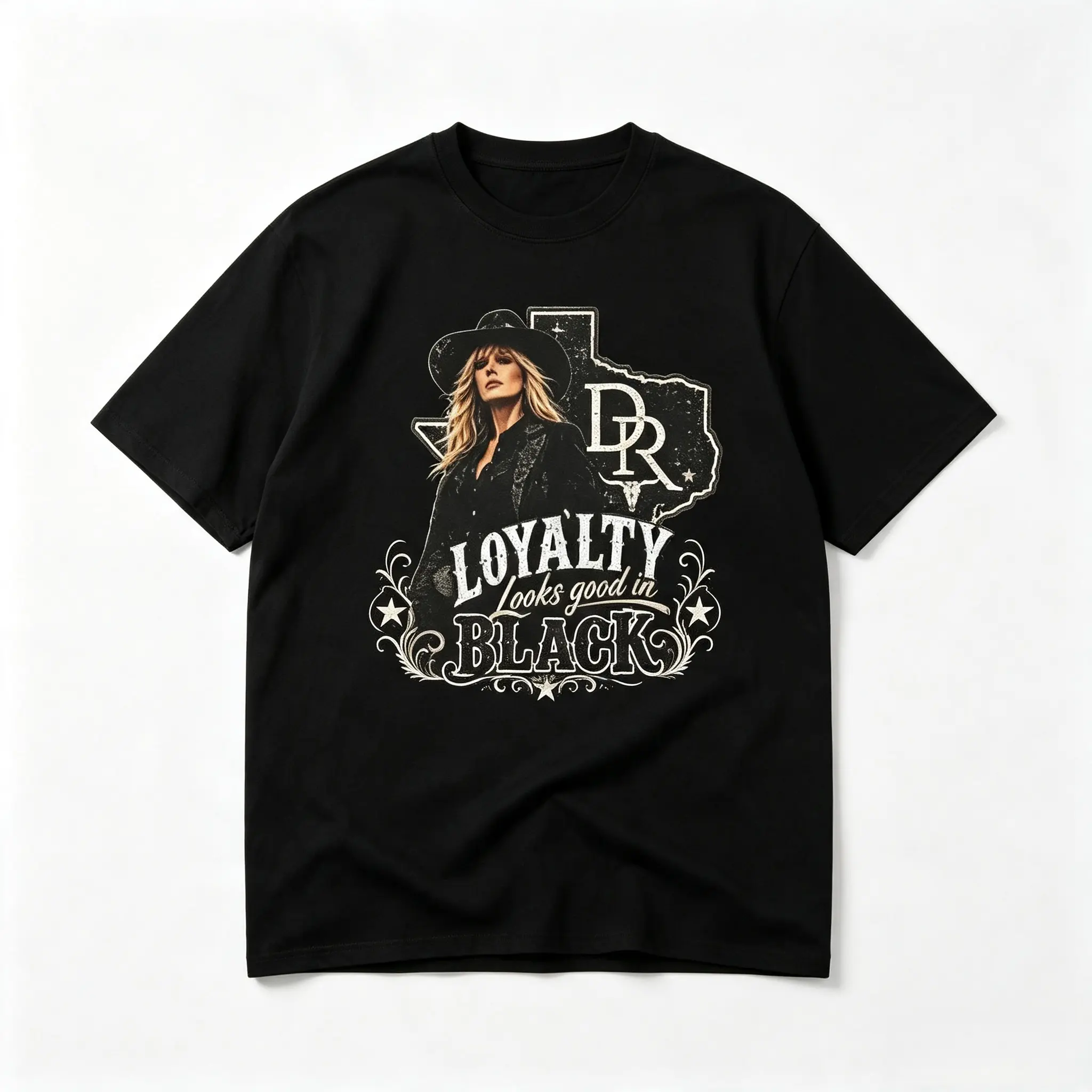 Loyalty Looks Good in Black graphic T-shirt |   Texas silhouette, cowgirl portrait
