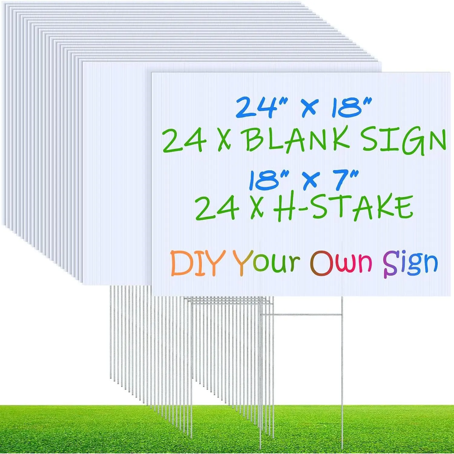 24 Set Blank Yard Sign and H Metal Stakes Large White Corrugated Plastic Signage 18 x 24 Inch Visibility Garden Lawn Signs for Yard  Graduation Political Lawn Party Decoration and Estate